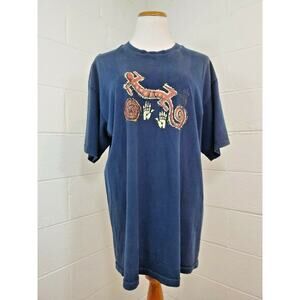 Yazbek Navy Blue VTG 90s Mexico Iguana Novelty Tee Shirt Size XL